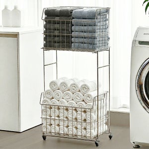 로긴 이동식 대용량 빨래통 올스텐 세탁 빨래 바구니 수납함 대형 2단 기본