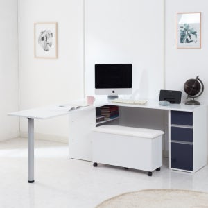 더블 데스크 네이비 ㄱ자 서랍 컴퓨터 1인 3단 오픈 수납 학생 공부 홈오피스 모듈 심플