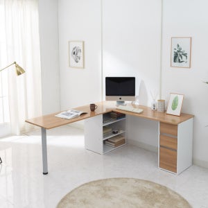 더블 데스크 아카시아 ㄱ자 서랍 컴퓨터 1인 3단 오픈 수납 학생 공부 홈오피스 모듈