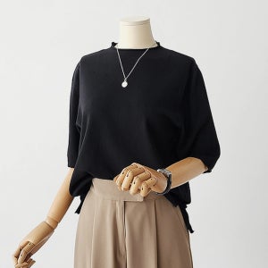 자체제작 루즈핏 반목니트 5부소매 오버핏 니트 부드러운 소재(비스코스49%)