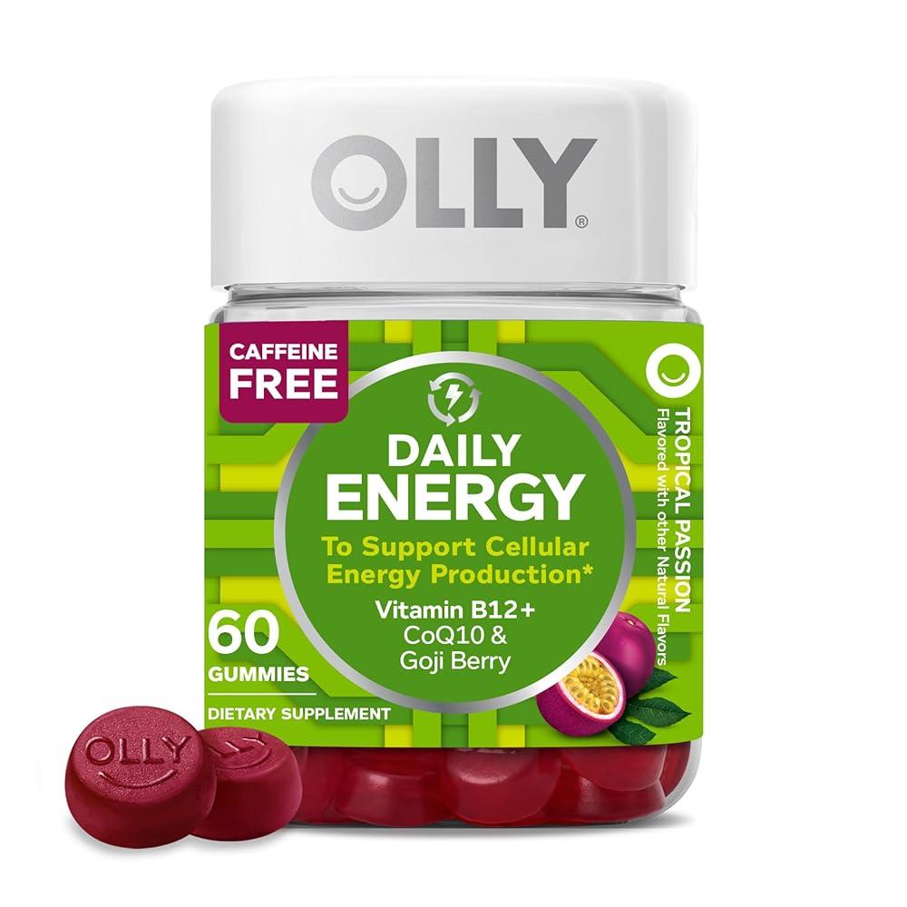 OLLY 데일리 에너지 CoQ10 비타민 <b>B121000mcg</b> 최대 강도 에너지 부스터 신경 지원- 열대과일맛 60개입