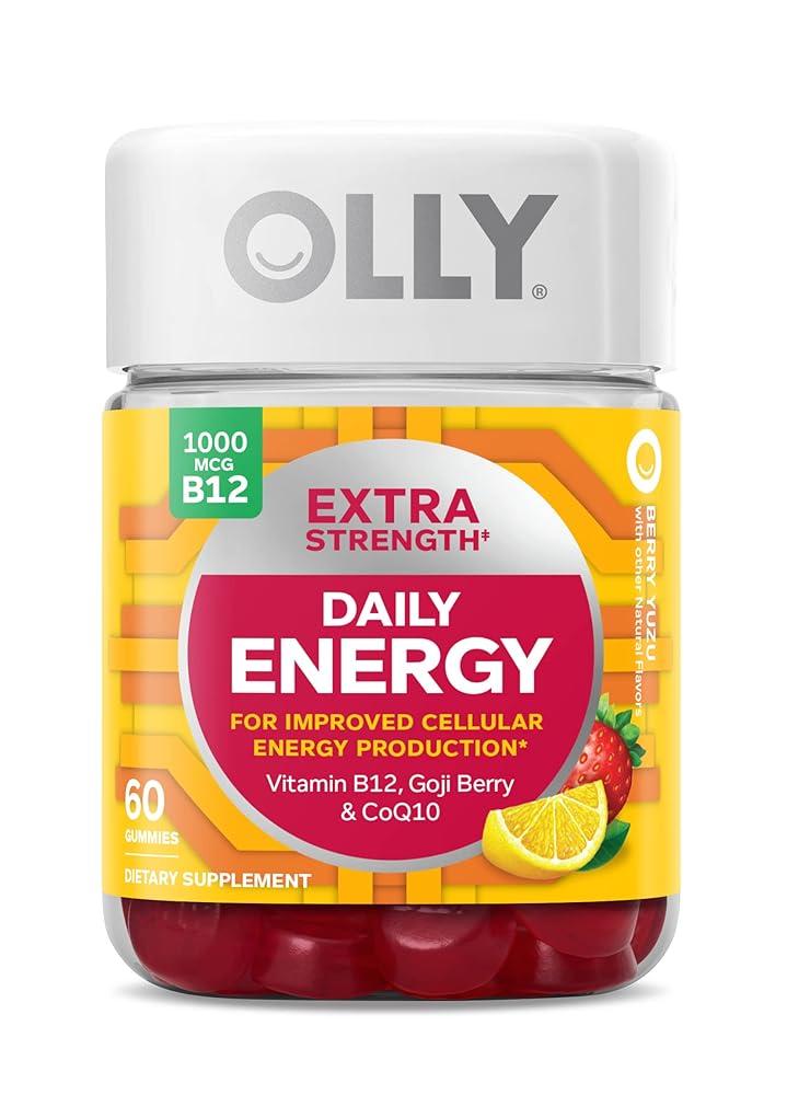 OLLY 데일리 에너지 코큐텐 <b>B121000mcg</b> 최대 강도 에너지 부스터 신경 지원- 열대 과일맛 60개입