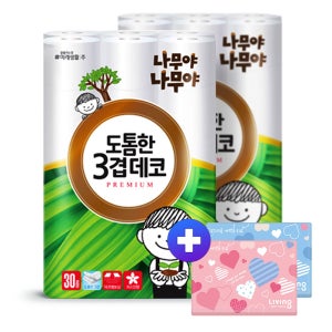 나무야 도톰한 데코 화장지 30m30롤2팩 +티슈40매2개