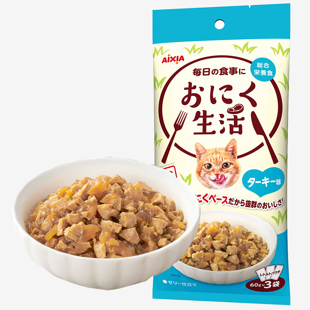 아이시아 주식 파우치 고양이 파우치 간식 고기생활 칠면조맛, 60g, 3개