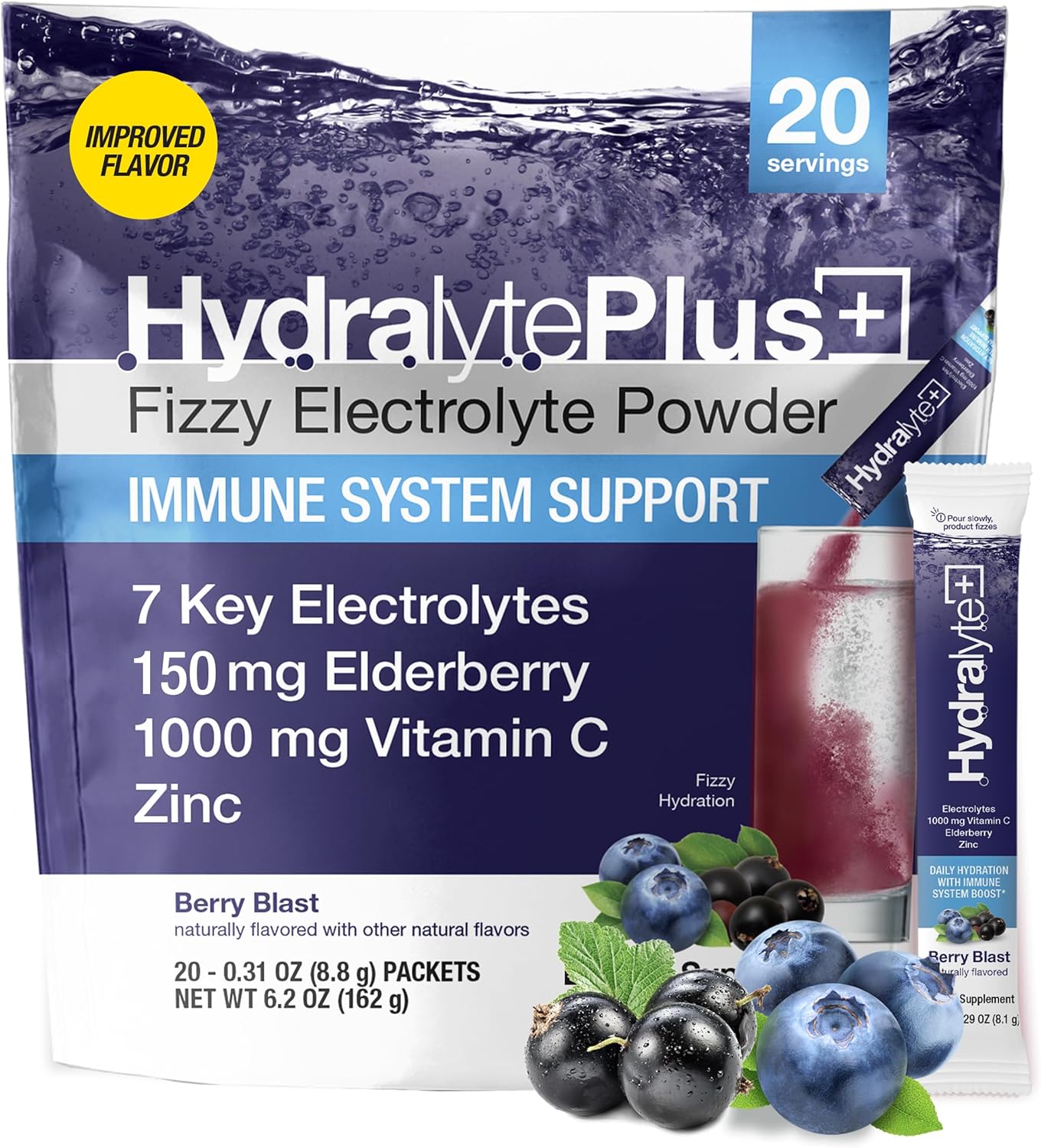 일렉트로라이트 <b>플러스</b> <b>이뮨</b> 스파클링 비타민C 엘더베리 8oz 20개