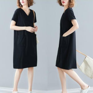 원피스 여자 봄 가을 여름 여성 반팔 데일리 캐쥬얼 중년 브이넥 치마 편한 등원룩 30대