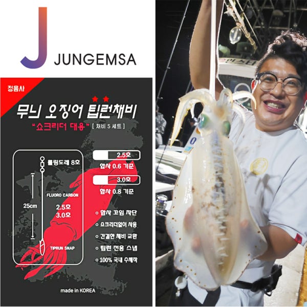 정음사 팁런 무늬오징어 채비 선상 무늬채비 5개입 쇼크리더 타입