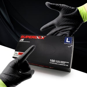 슈퍼덱스 지그 두꺼운 니트릴 라텍스 장갑 다용도 위생 고무장갑 블랙 100매