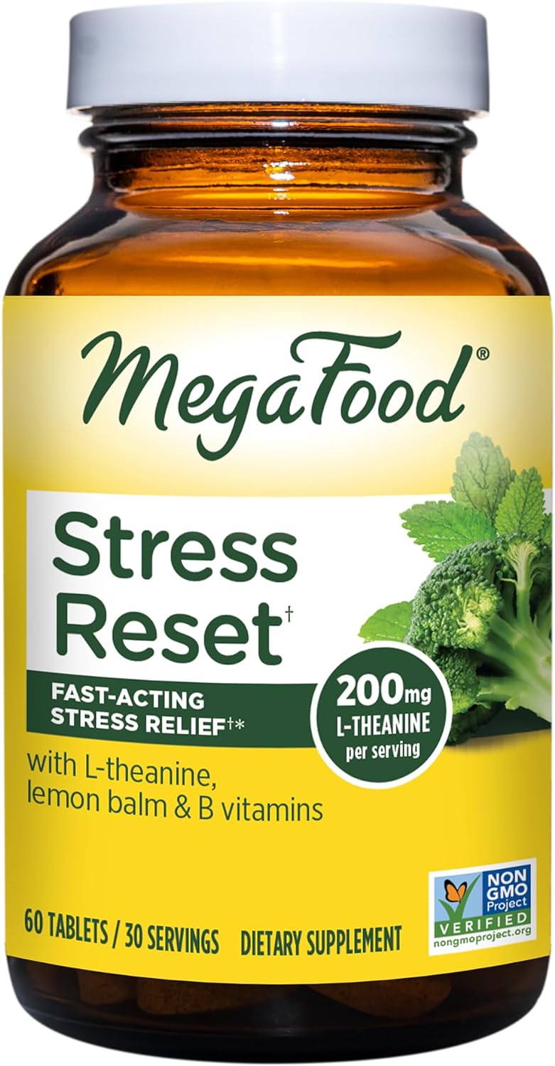 MegaFood <b>스트레스</b> 리셋 L 테아닌 200mg 레몬 밤 비타민 B6 B12 60정