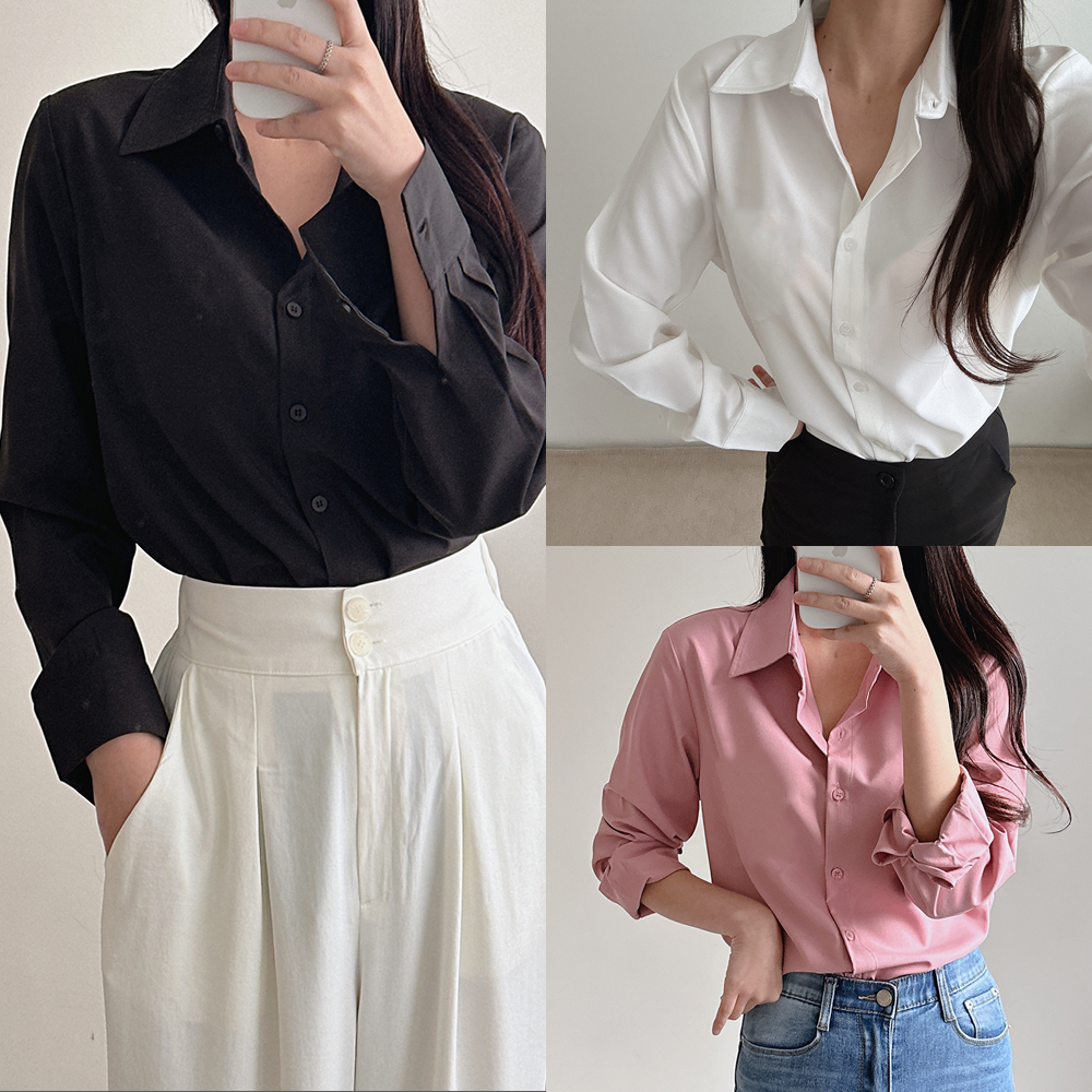 여성 셔츠 링클프리 카라 무지 포켓 블랙 화이트 베이지 빅사이즈 남방