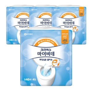 크리넥스 마이비데 물티슈 캡형 46매x4입 x 4팩 화장지 휴지
