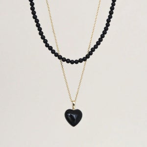 14k 실버 하트 오닉스 진주 목걸이 세트 선물