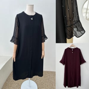 우아모 고급스러운 다이아소매 원피스 중년여성 빅사이즈 7부 엄마옷 봄여름 하객룩