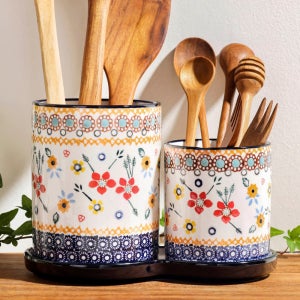 프라카 폴란드풍 도자기 수저통 3P 세트