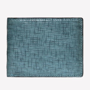 이태리 수제 피노 이니셜 가죽 남성 반지갑 청록 w29165