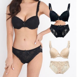 여성 편안한 착용감 브라팬티세트 고급 레이스 와이어 브라팬티 세트 블랙 스킨 여성속옷 여름