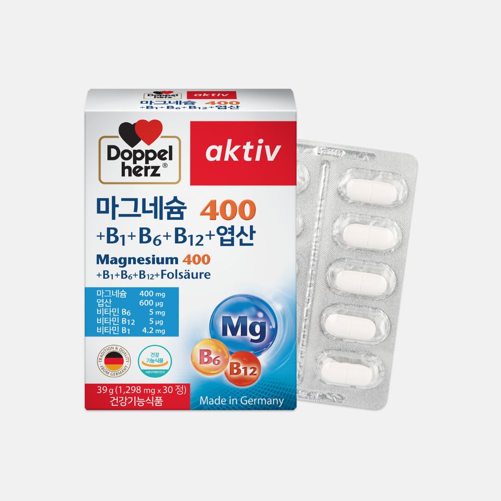 <b>도펠헤르츠</b> 마그네슘 400 30정 1박스 비타민 B1 B6 B12 엽산