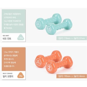 홈트 오렌지 예쁜 인테리어겸용 아령(2kg) 헬스 보관이동