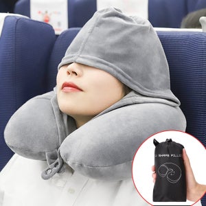 여행용 목베개 파우치 세트 휴대용 비행기 기내용 공항 에어 펌프 목쿠션 후드 PL01