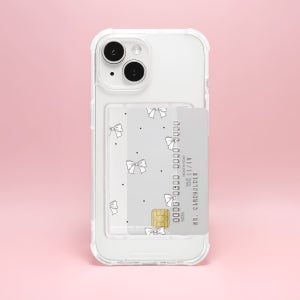 아이폰15 카드수납케이스 심플 리본 도트 패턴