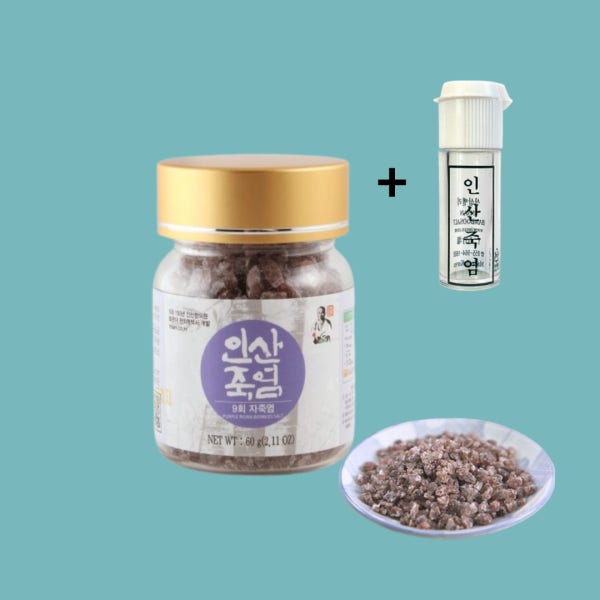 땀흘릴때 먹는소금 자색죽염 인삼죽염 자죽염 효능 고체 60g+휴대용용기 세트