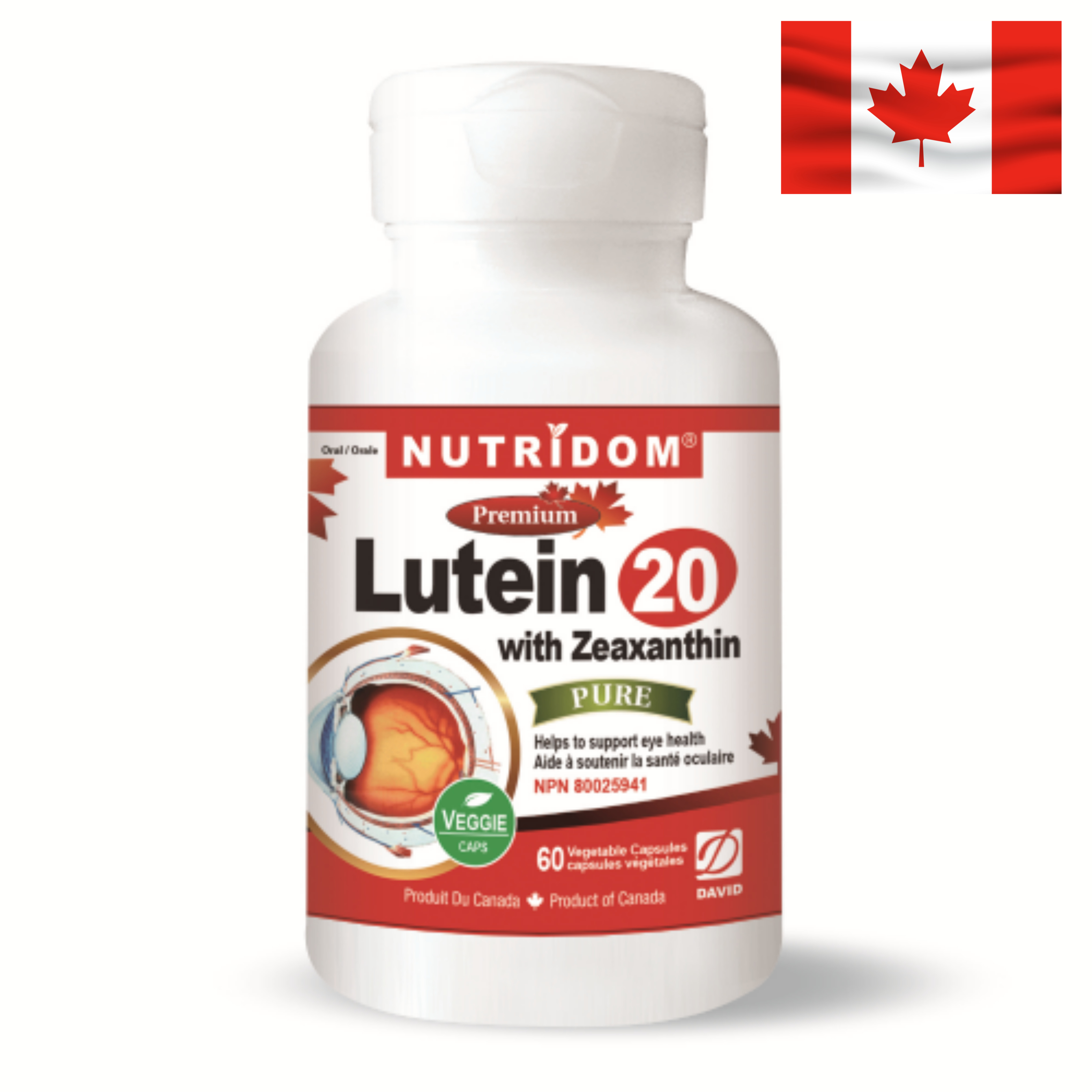 뉴트리돔 <b>루테인 20mg</b> with <b>지아잔틴</b> 2mg 식물성캡슐 60정 제아잔틴 캐나다직구