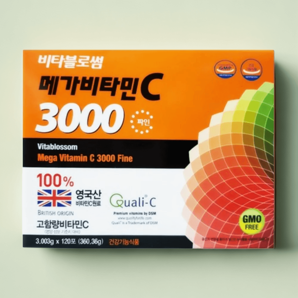 비타블로썸 메가<b>비타민C</b> 3000 120포 (4개월분) 고함량 영국산 스틱포장 이지컷