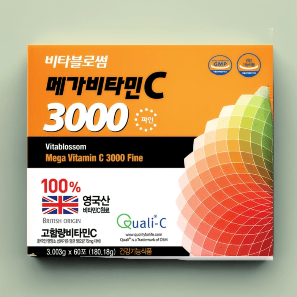 비타블로썸 메가<b>비타민C</b> 3000 60포 (2개월분) 고함량 영국산 스틱포장 이지컷