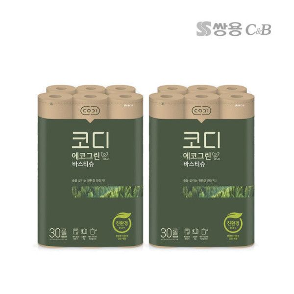 코디 <b>에코그린</b> 롤화장지 30m 30롤 2팩 (총 60롤)