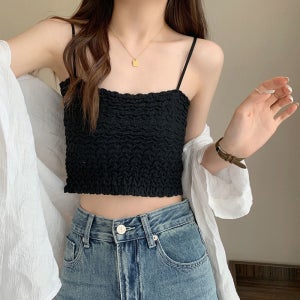 여성 크롭티 캡나시 레이어드 탱크탑 노브라 나시 배꼽 티