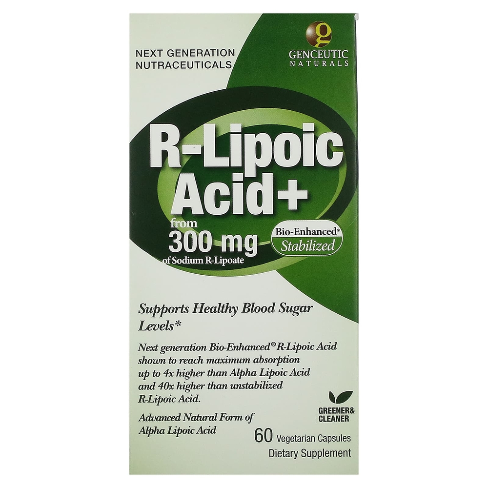 Genutic Naturals r-리포산+ 300mg 베지 캡슐 60 정