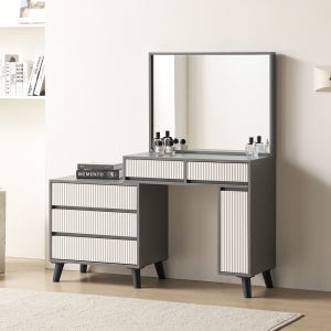 바로방가구 라니아2 템바보드 폭조절 확장형화장대 수납 서랍 콘솔 화장대 거울세트