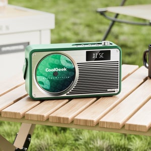 CD플레이어 CDP 스피커일체형 레트로 포터블 야외 캠핑용 VS-02 아이보리 화이트+CD