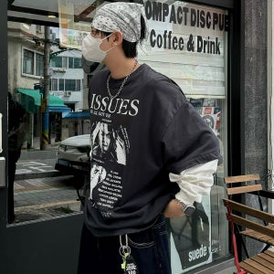 이슈 배색 롱 슬리브 워싱 티셔츠 박스티 레이어드티 3C