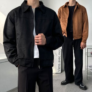 크롭 스웨이드 오버핏 블루종 아우터 트러커 자켓