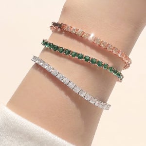 2부 큐빅 레이어드 컬러 테니스 체인 은 팔찌