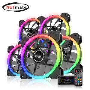 강원전자 넷메이트 NM-DPR04412 Dual Ring ARGB 120mm 쿨링팬(블랙/5PACK + 팬허브 + 리모컨) [EZDIY-FAB]