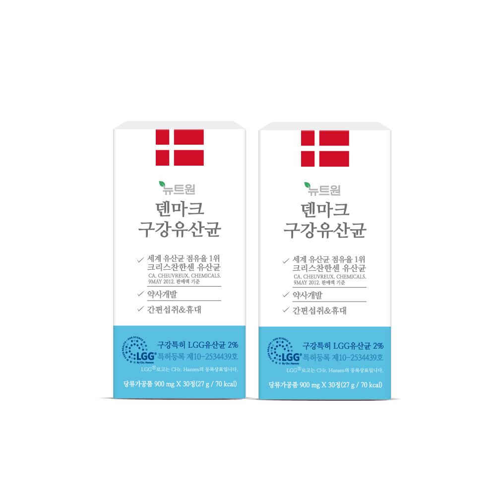 뉴트원 덴마크 구강<b>유산균</b> 구강특허 약사개발 <b>LGG</b> 프로바이오틱스 30정, 2개