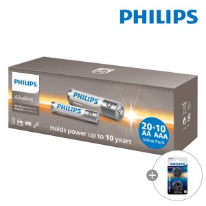 필립스 알카라인 건전지 AA20개+AAA10개 혼합구성+CR2032 2개입