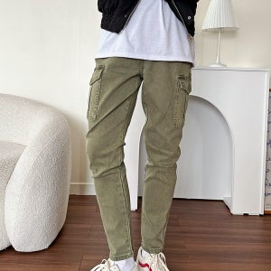 남성 테이퍼드 피그먼트 밴딩 스판 카고바지