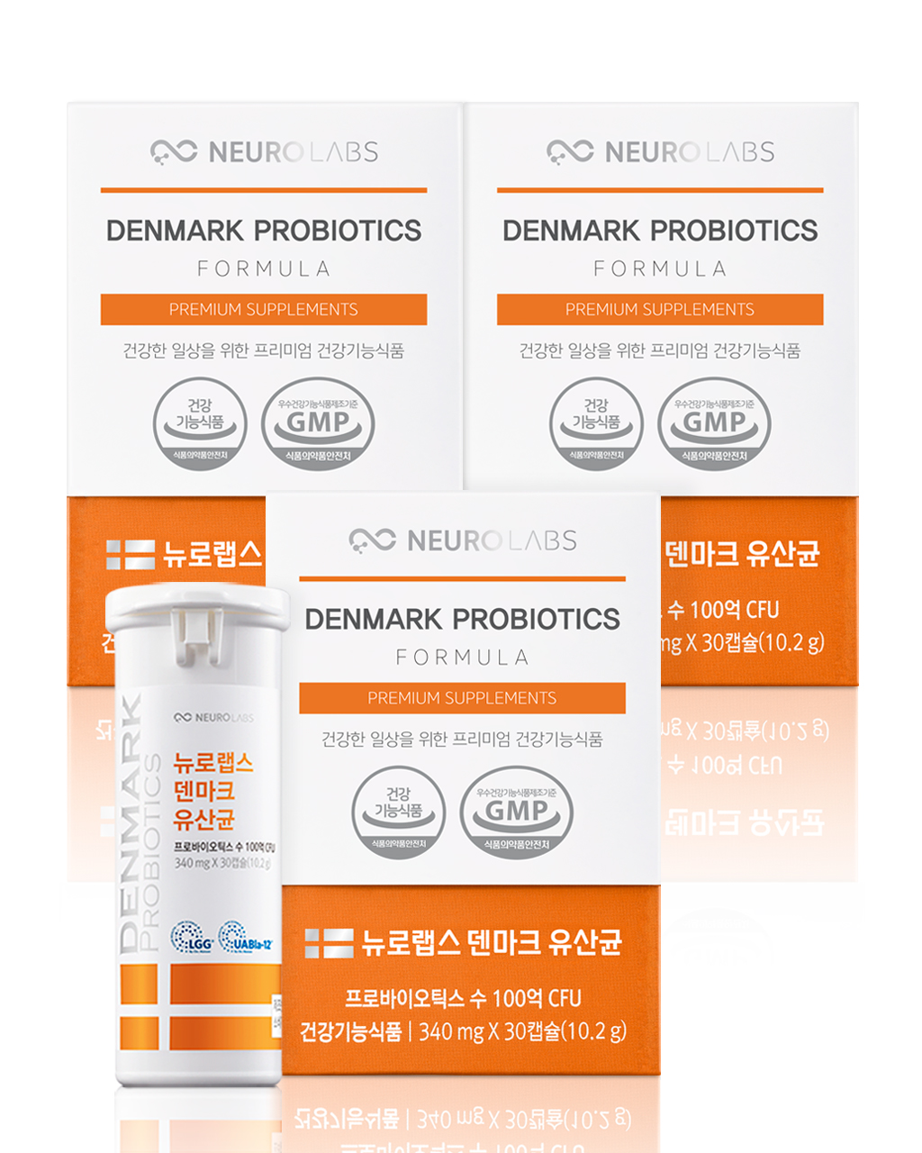 뉴로랩스 덴마크 유산균 LGG 프로바이오틱스 100억 유아블라 장 건강 30캡슐, 3개