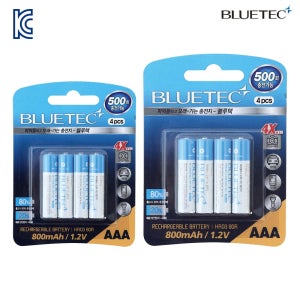 (4개입) BLUTEC 니켈수소 충전지 Ni-MH 충전건전지 (AA/AAA) 약500회 반복사용