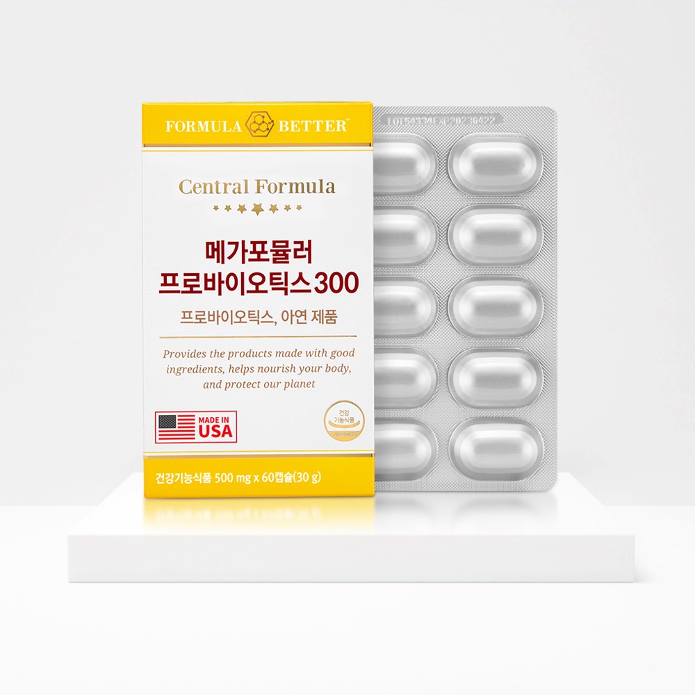 <b>센트럴포뮬러</b> 메가포뮬러 프로바이오틱스300 60캡슐 <b>아연</b>함유 17종 유산균 원활한 배변활동