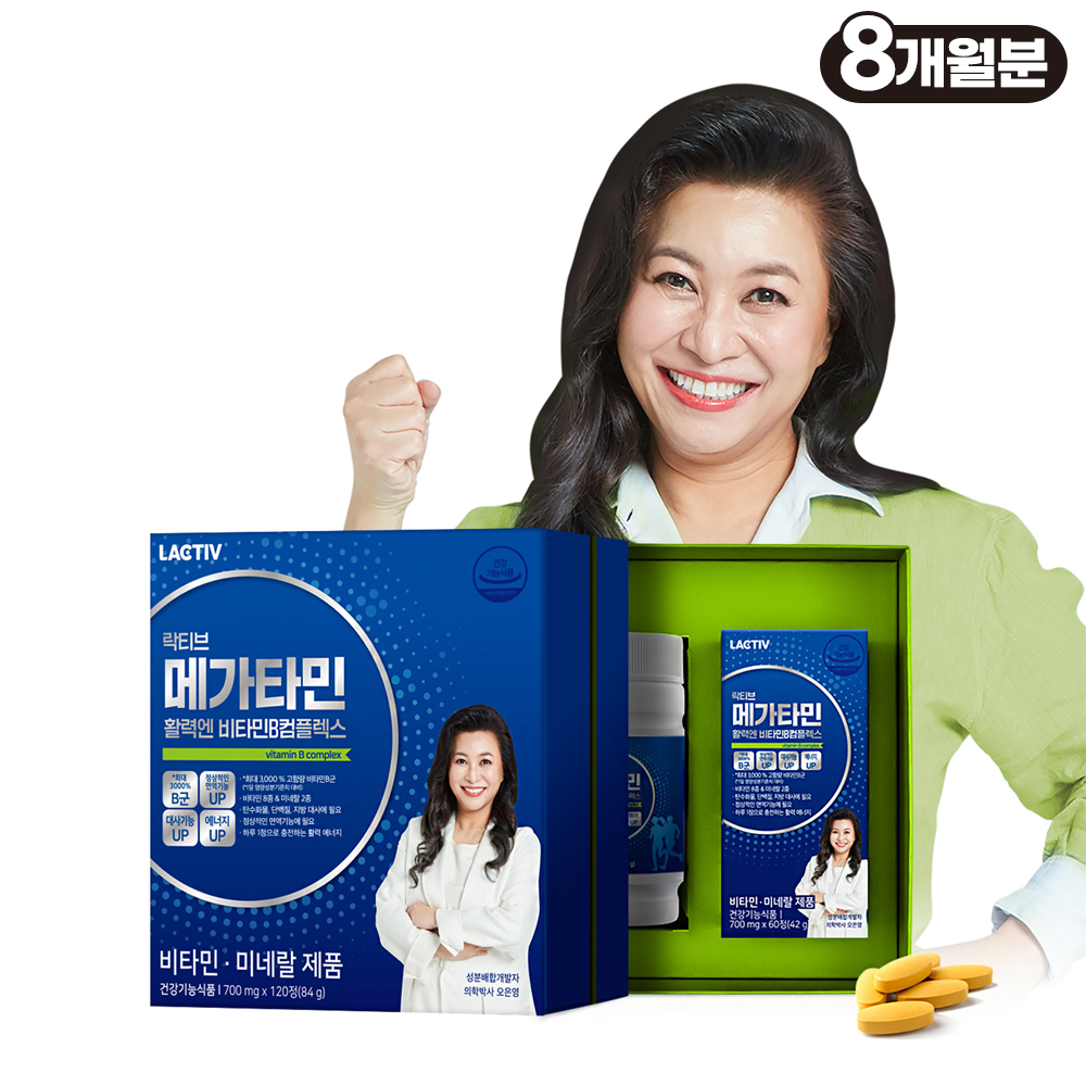 [8개월분] 락티브 메가타민 활력엔 비타민B1,B2,B6,B12 컴플렉스 오은영 배합 120정, 2개