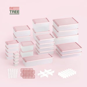 비트리 시즌2 냉동실 냉장고 정리 냉동 용기 반찬통 밀폐용기 세트 35종, 핑크, 1세트