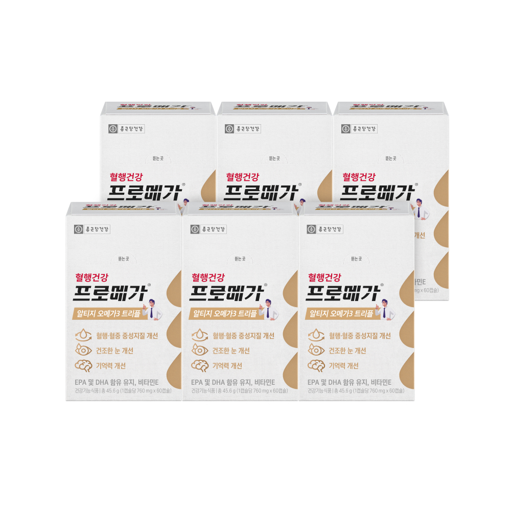 <b>종근당건강</b> 프로메가 알티지 오메가3 트리플 60캡슐, 6개