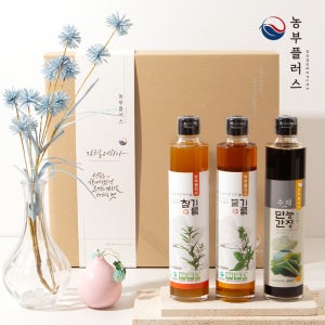 다시마간장 국산 저온압착참기름 저온압착들기름 300ml 3병선물세트 농부플러스
