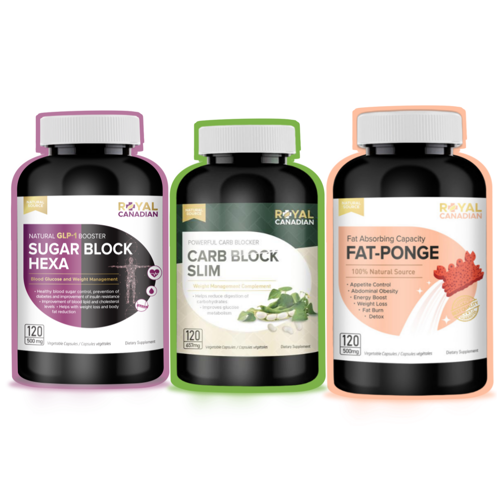 로얄캐네디언 <b>팻폰지</b>+카보블록 슬림+슈가블락 헥사 120캡슐 3종 세트