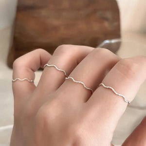 실버925 물결 컷팅 은반지 열손가락 레이어드 슬림 실반지 3color 실버 골드 로즈골드