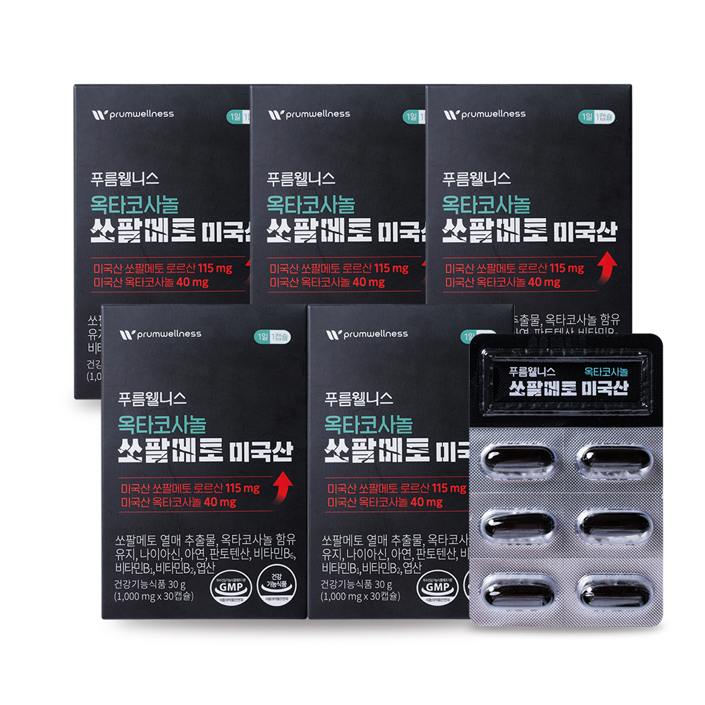 <b>푸름웰니스</b> 쏘팔메토 미국산 엽산 아연 로르산115mg 30캡슐, 6개